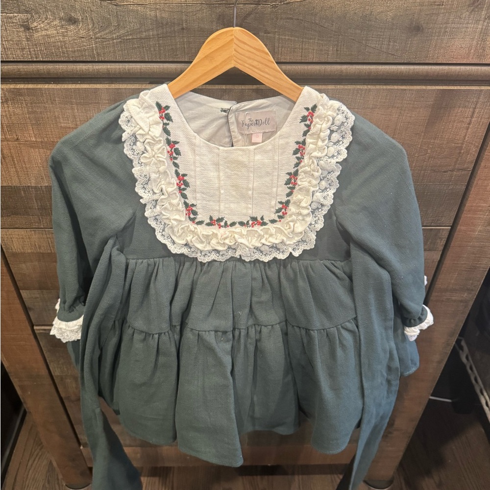 Paper Doll Teal Dress with Lace and Embroidery